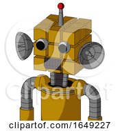 Poster, Art Print Of Yellow Droid With Cube Head And Dark Tooth Mouth And Two Eyes And Single Led Antenna
