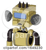 Poster, Art Print Of Yellow Droid With Cube Head And Sad Mouth And Large Blue Visor Eye And Three Dark Spikes