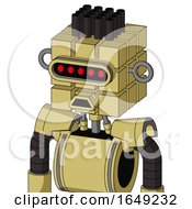 Poster, Art Print Of Yellow Droid With Cube Head And Sad Mouth And Visor Eye And Pipe Hair