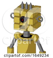 Poster, Art Print Of Yellow Droid With Cube Head And Speakers Mouth And Black Cyclops Eye And Three Spiked