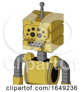 Poster, Art Print Of Yellow Droid With Cube Head And Square Mouth And Bug Eyes And Single Antenna