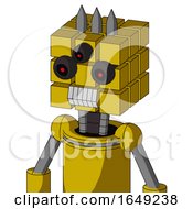 Poster, Art Print Of Yellow Droid With Cube Head And Teeth Mouth And Three-Eyed And Three Spiked