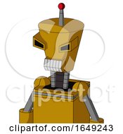 Yellow Droid With Cylinder Conic Head And Teeth Mouth And Angry Eyes And Single Led Antenna