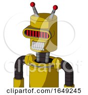 Poster, Art Print Of Yellow Droid With Cylinder Head And Teeth Mouth And Visor Eye And Double Led Antenna