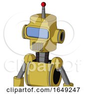 Poster, Art Print Of Yellow Droid With Cylinder Head And Vent Mouth And Large Blue Visor Eye And Single Led Antenna