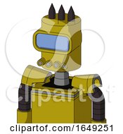 Poster, Art Print Of Yellow Automaton With Cylinder Head And Pipes Mouth And Large Blue Visor Eye And Three Dark Spikes