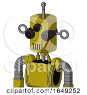 Poster, Art Print Of Yellow Automaton With Cylinder Head And Speakers Mouth And Three-Eyed And Single Antenna