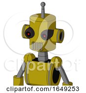 Poster, Art Print Of Yellow Automaton With Cylinder Head And Vent Mouth And Black Glowing Red Eyes And Single Antenna
