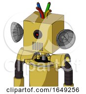 Poster, Art Print Of Yellow Droid With Box Head And Vent Mouth And Black Cyclops Eye And Wire Hair