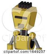Poster, Art Print Of Yellow Droid With Box Head And Vent Mouth And Black Visor Cyclops And Pipe Hair