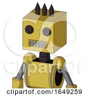 Poster, Art Print Of Yellow Droid With Box Head And Square Mouth And Two Eyes And Three Dark Spikes