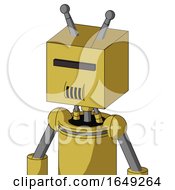 Poster, Art Print Of Yellow Droid With Box Head And Speakers Mouth And Black Visor Cyclops And Double Antenna