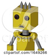 Poster, Art Print Of Yellow Droid With Box Head And Sad Mouth And Red Eyed And Three Spiked