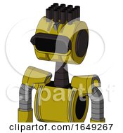 Poster, Art Print Of Yellow Automaton With Multi-Toroid Head And Black Visor Eye And Pipe Hair