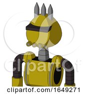 Poster, Art Print Of Yellow Automaton With Rounded Head And Pipes Mouth And Black Visor Cyclops And Three Spiked
