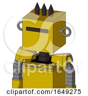 Poster, Art Print Of Yellow Droid With Box Head And Black Visor Cyclops And Three Dark Spikes