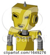 Poster, Art Print Of Yellow Droid With Box Head And Happy Mouth And Angry Eyes And Spike Tip