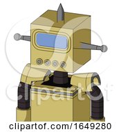 Yellow Droid With Box Head And Pipes Mouth And Large Blue Visor Eye And Spike Tip