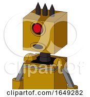 Poster, Art Print Of Yellow Droid With Box Head And Round Mouth And Cyclops Eye And Three Dark Spikes