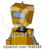 Poster, Art Print Of Yellow Droid With Box Head And Sad Mouth And Large Blue Visor Eye And Spike Tip
