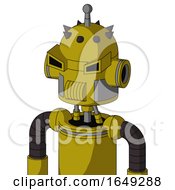 Poster, Art Print Of Yellow Automaton With Dome Head And Speakers Mouth And Angry Eyes And Single Antenna