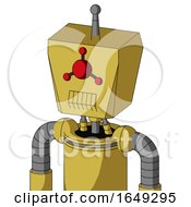 Poster, Art Print Of Yellow Droid With Box Head And Toothy Mouth And Cyclops Compound Eyes And Single Antenna
