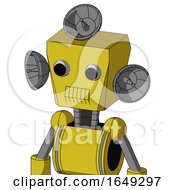 Poster, Art Print Of Yellow Droid With Box Head And Toothy Mouth And Two Eyes And Radar Dish Hat