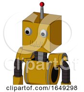 Poster, Art Print Of Yellow Droid With Box Head And Toothy Mouth And Two Eyes And Single Led Antenna