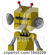 Yellow Automaton With Cube Head And Vent Mouth And Black Visor Cyclops And Double Led Antenna