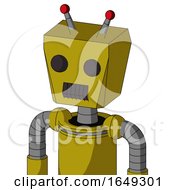 Poster, Art Print Of Yellow Automaton With Box Head And Dark Tooth Mouth And Two Eyes And Double Led Antenna