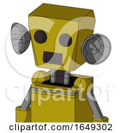 Poster, Art Print Of Yellow Automaton With Box Head And Dark Tooth Mouth And Two Eyes