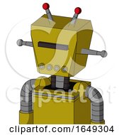 Yellow Automaton With Box Head And Pipes Mouth And Black Visor Cyclops And Double Led Antenna