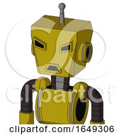 Poster, Art Print Of Yellow Automaton With Box Head And Sad Mouth And Angry Eyes And Single Antenna