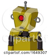 Poster, Art Print Of Yellow Automaton With Box Head And Sad Mouth And Cyclops Eye And Single Antenna