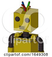 Yellow Automaton With Box Head And Speakers Mouth And Two Eyes And Wire Hair