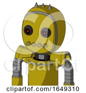Poster, Art Print Of Yellow Automaton With Bubble Head And Pipes Mouth And Black Glowing Red Eyes And Three Spiked
