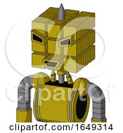 Poster, Art Print Of Yellow Automaton With Cube Head And Happy Mouth And Angry Eyes And Spike Tip
