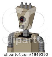 Poster, Art Print Of Tan Robot With Cylinder-Conic Head And Speakers Mouth And Black Cyclops Eye And Three Spiked