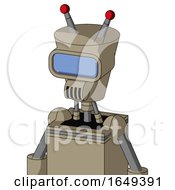 Poster, Art Print Of Tan Robot With Cylinder-Conic Head And Speakers Mouth And Large Blue Visor Eye And Double Led Antenna