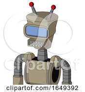 Poster, Art Print Of Tan Robot With Cylinder-Conic Head And Square Mouth And Large Blue Visor Eye And Double Led Antenna