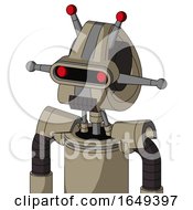 Poster, Art Print Of Tan Robot With Droid Head And Dark Tooth Mouth And Visor Eye And Double Led Antenna