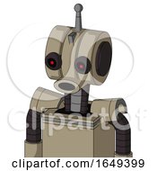 Poster, Art Print Of Tan Robot With Multi-Toroid Head And Round Mouth And Black Glowing Red Eyes And Single Antenna