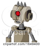 Poster, Art Print Of Tan Robot With Multi-Toroid Head And Round Mouth And Cyclops Eye And Three Spiked