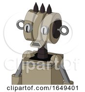 Poster, Art Print Of Tan Robot With Multi-Toroid Head And Sad Mouth And Two Eyes And Three Dark Spikes