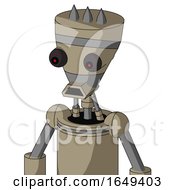 Poster, Art Print Of Tan Robot With Vase Head And Sad Mouth And Red Eyed And Three Spiked