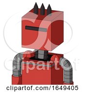 Poster, Art Print Of Tomato-Red Droid With Box Head And Black Visor Cyclops And Three Dark Spikes