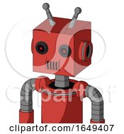 Poster, Art Print Of Tomato-Red Droid With Box Head And Speakers Mouth And Black Glowing Red Eyes And Double Antenna