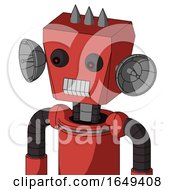 Poster, Art Print Of Tomato-Red Droid With Box Head And Teeth Mouth And Red Eyed And Three Spiked