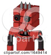 Poster, Art Print Of Tomato-Red Droid With Cube Head And Black Glowing Red Eyes And Three Spiked
