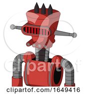 Poster, Art Print Of Tomato-Red Droid With Cylinder-Conic Head And Pipes Mouth And Visor Eye And Three Dark Spikes